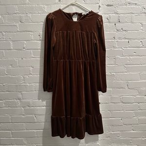 Brown velvet midi tiered dress, size Large